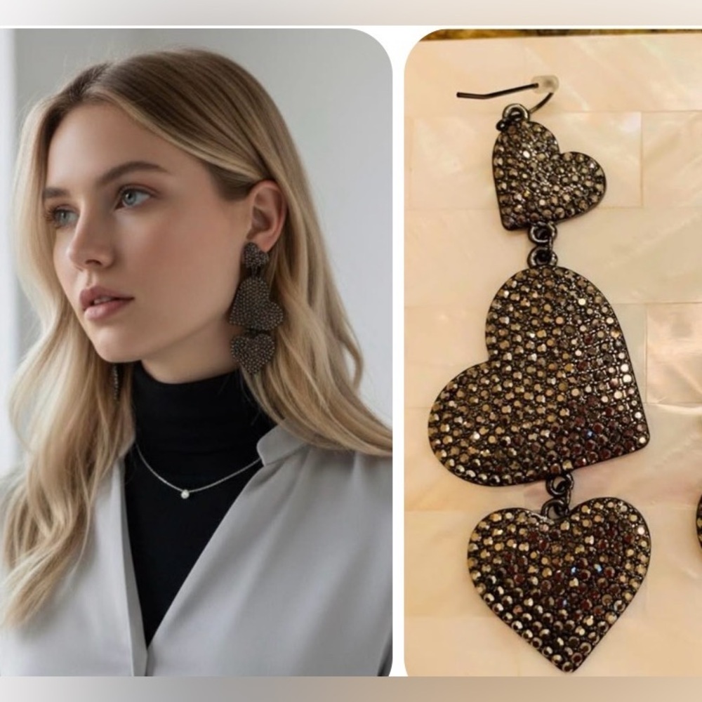 baublebar earrings dangle black hearts NWOT